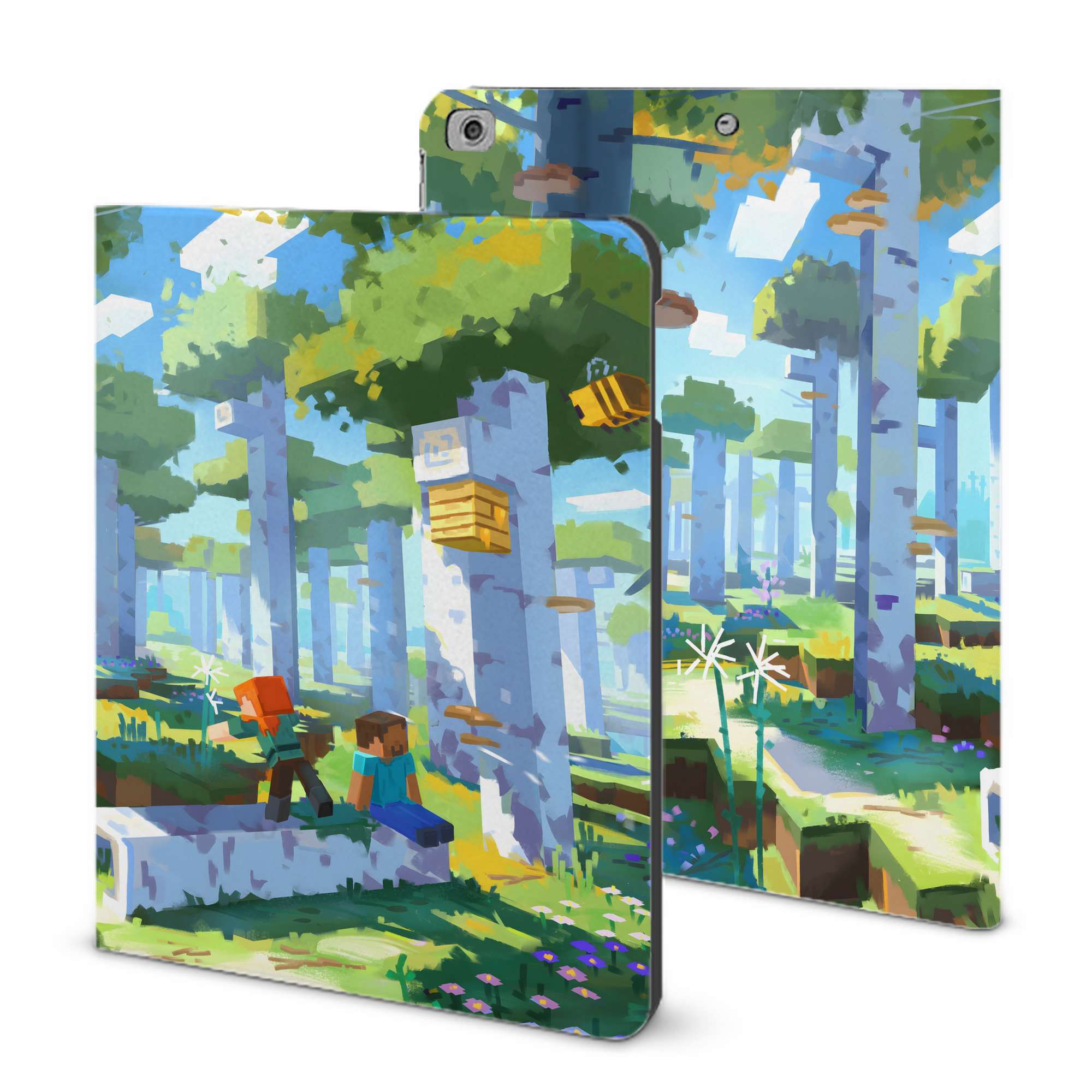 （画像用） マインクラフト ブロックの世界 Minecraft MC Block world IPad ケース ブック型 PUレザー TPU 耐衝撃 軽量 薄型 ペン収納なし 全面保護 IPad 各モデル対応